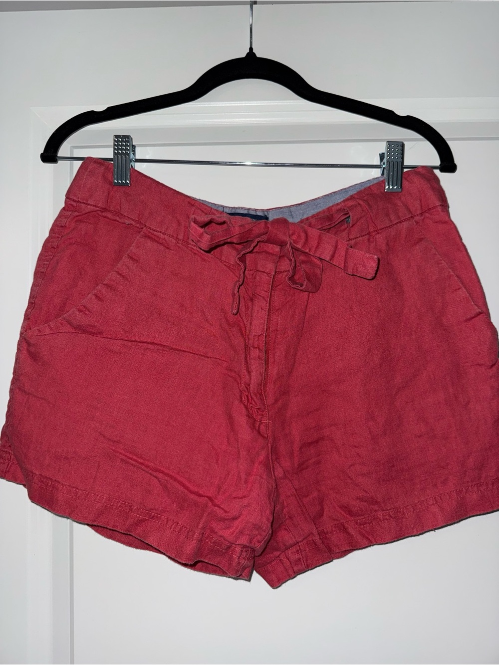 Women’s Casual Red Drawstring Linen Shorts